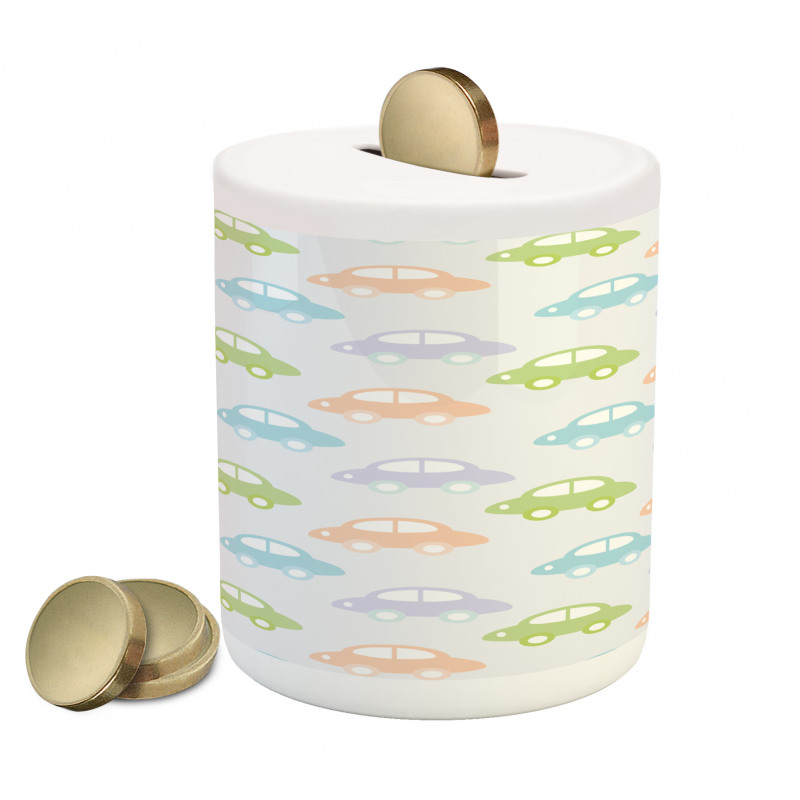 Pastel Cars Pattern Piggy Bank