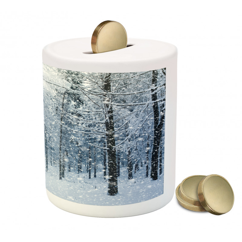 Snow Covered Forest Piggy Bank