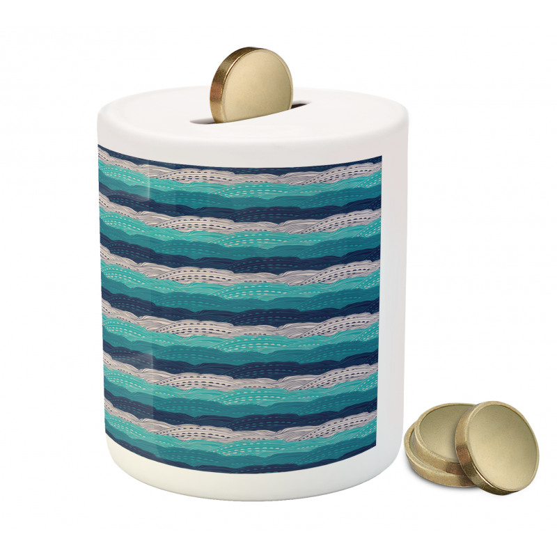 Ornamental Waves in Blue Tones Piggy Bank