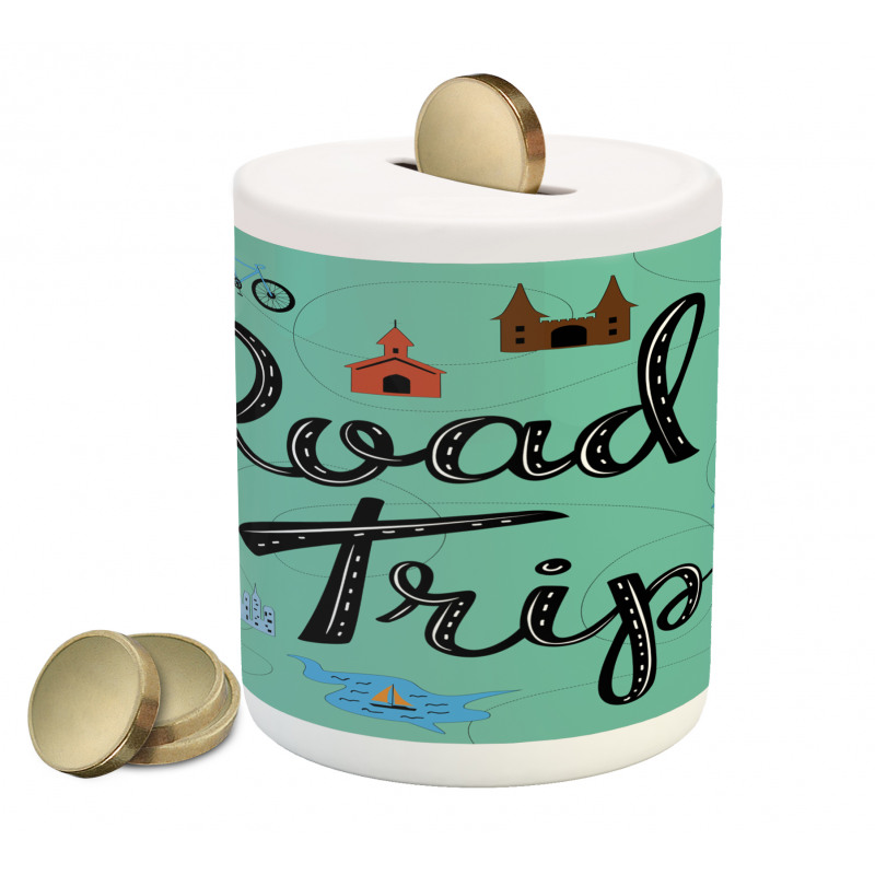 Road Trip Calligraphy with Map Piggy Bank