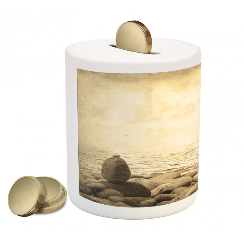 Rocks Calm Sepia Art Piggy Bank