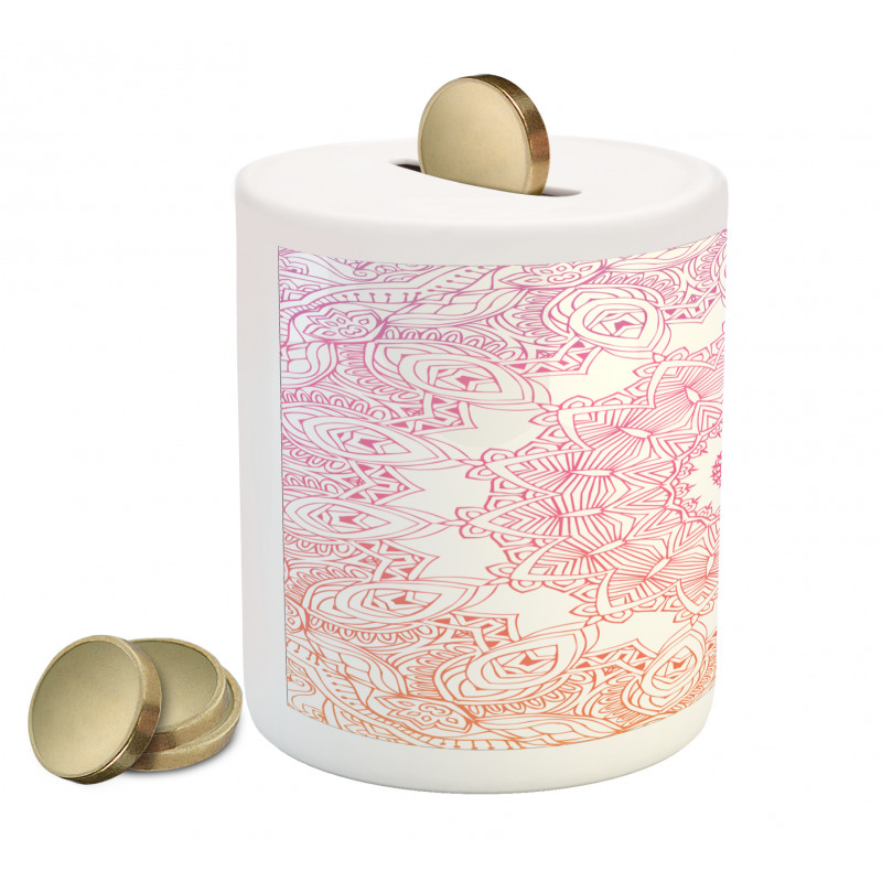 Outline Style Flowers Piggy Bank