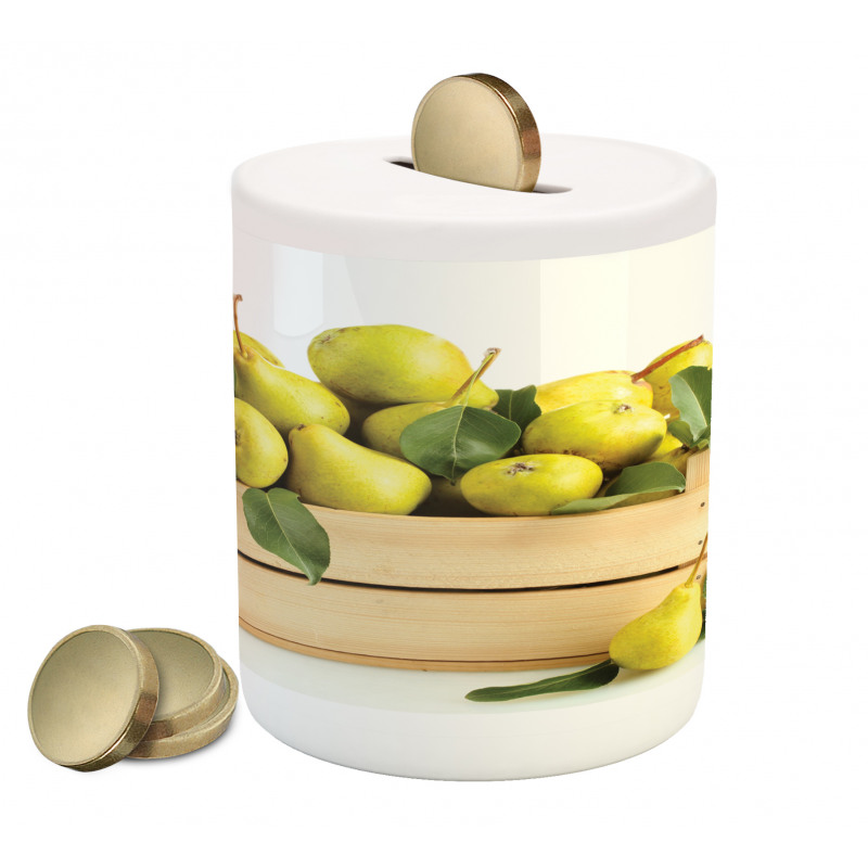 Wooden Basket of Summer Fruit Piggy Bank