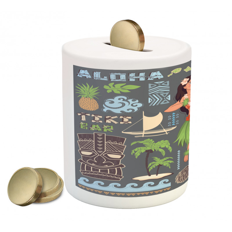 Tribal Aloha Retro Folks Piggy Bank