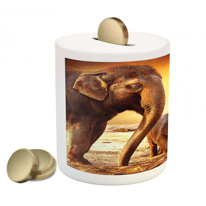 Mother Baby Elephant Family Piggy Bank