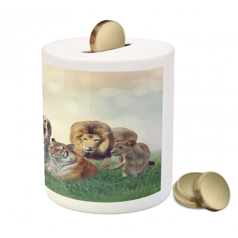 Digital Animals on Grass Piggy Bank