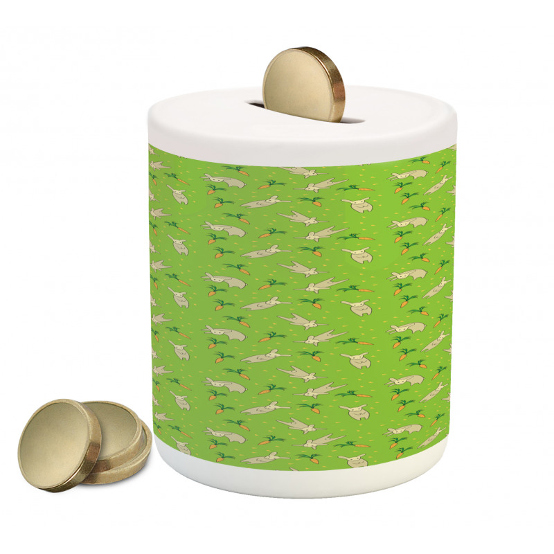 Pattern with Rabbits Carrots Piggy Bank