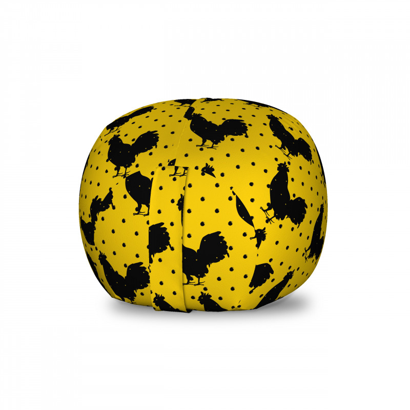 Hayvan Pelüş Oyuncak Çuvalı Sarı Fon Üzerine Siyah Horoz Silüet Çizimi