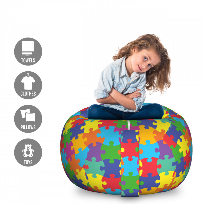 Renkli Pelüş Oyuncak Çuvalı Çocuksu Tasarım Rengarenk Puzzle Parçaları