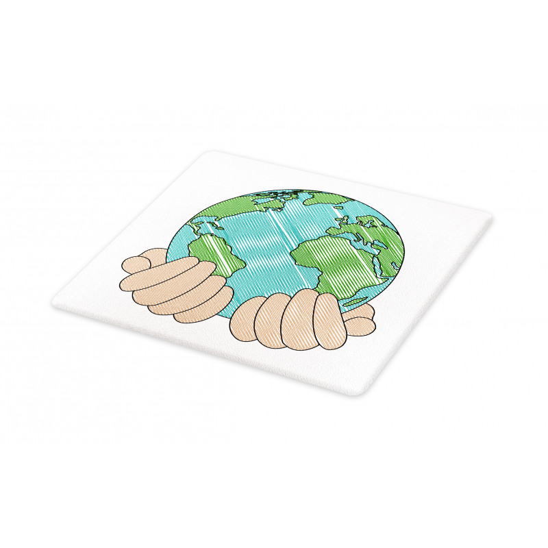 Hands Holding Globe Art Cutting Board