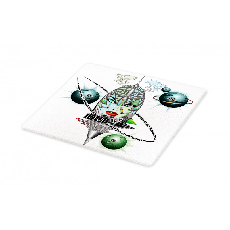 Futuristic Girl Planets Cutting Board