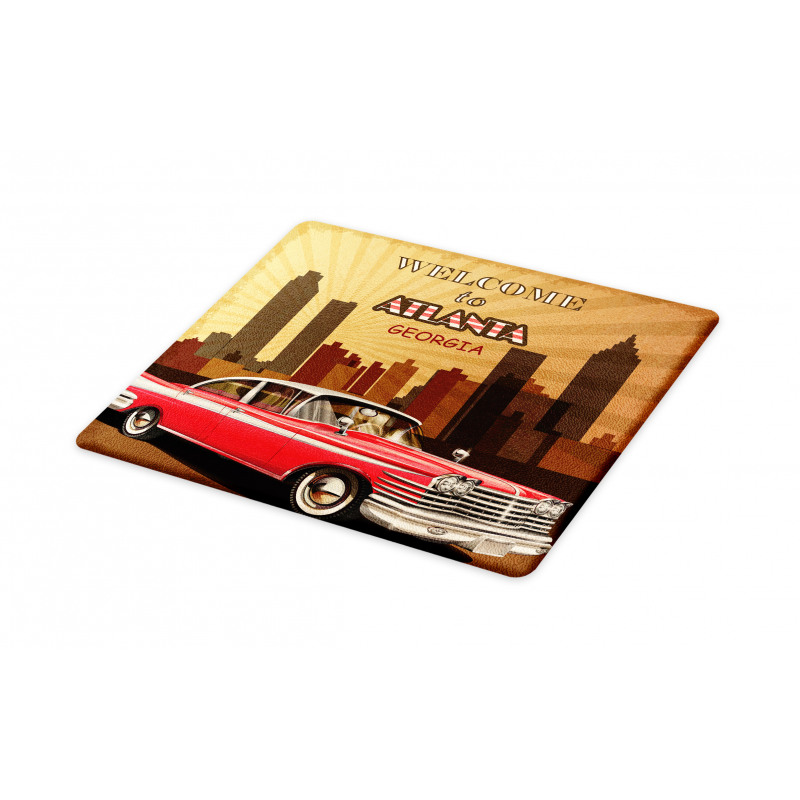 Retro Car and City Skyline Cutting Board