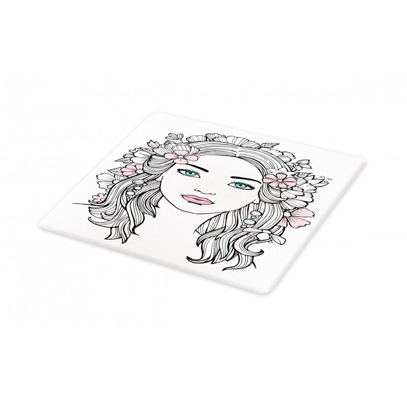 Floral Girl Drawing Cutting Board