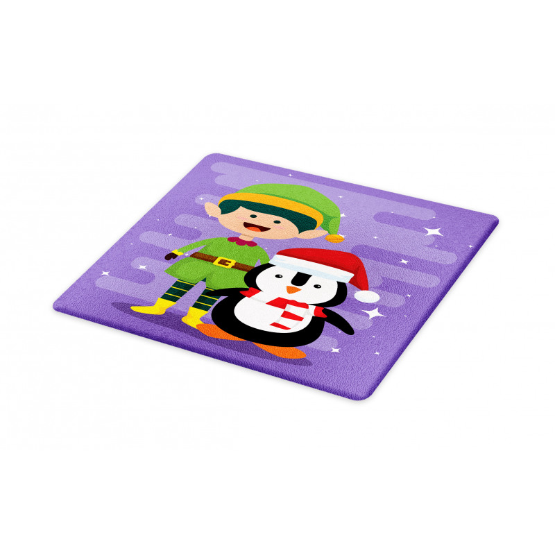 Elf and Penguin Merry Christmas Cutting Board