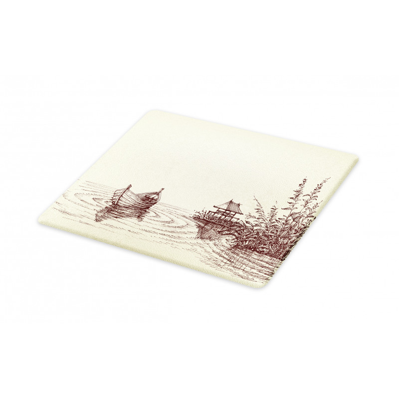 Pencil Drawn Lake and Boat Cutting Board