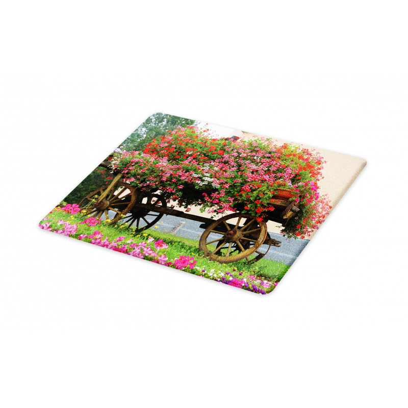 Flowers in Wooden Wagon Cutting Board