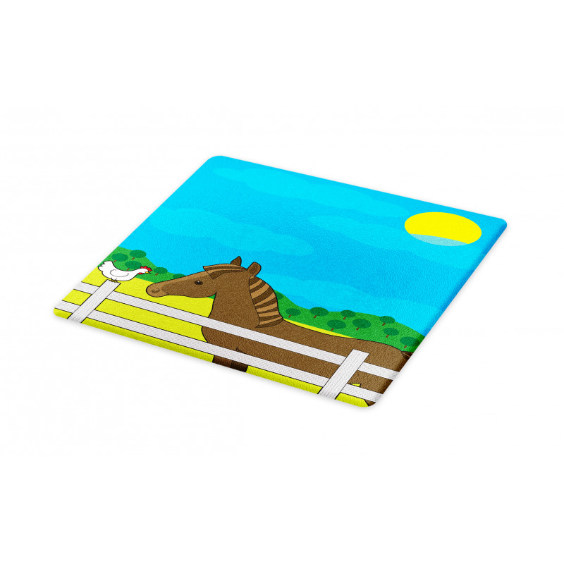 Farm Horse and Chicken Cartoon Cutting Board