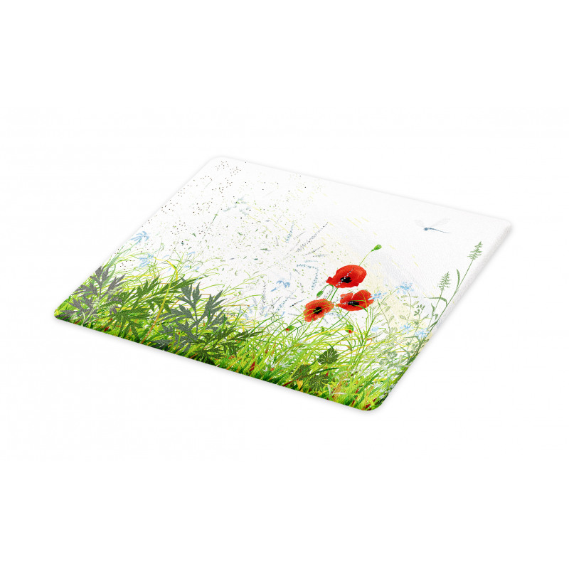 Red Poppies Dragonfly Cutting Board
