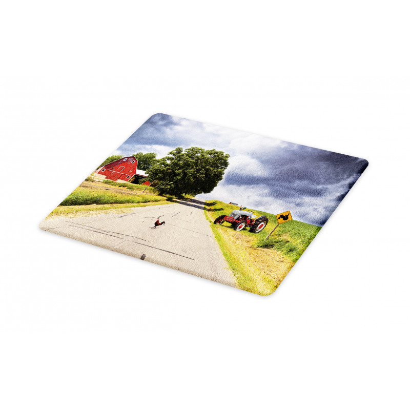 Barn and Tractor on Side Cutting Board