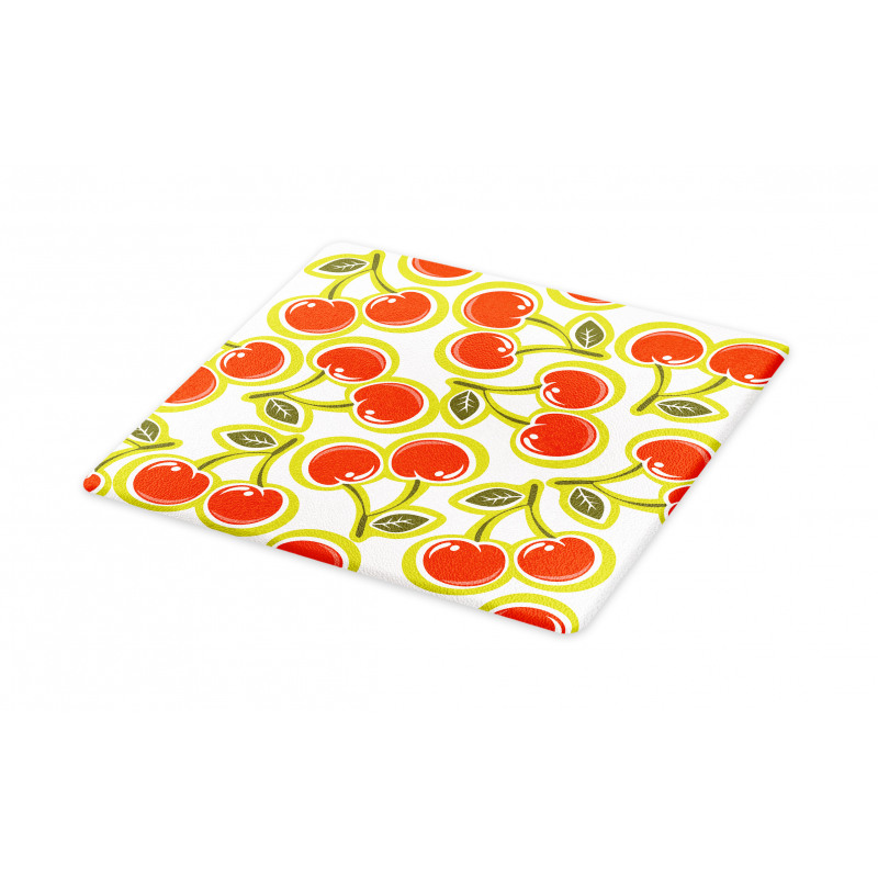 Cherry and Leaves Pattern Cutting Board