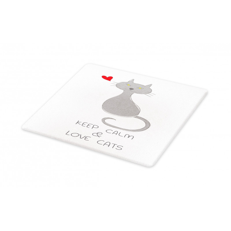 Grey Cat Red Heart Cutting Board