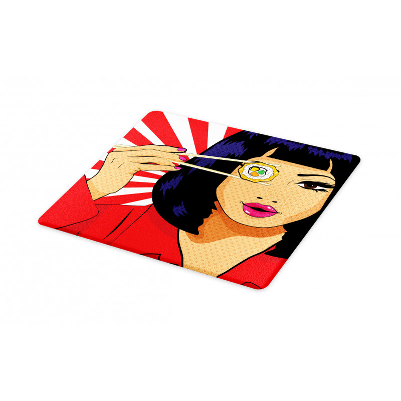 Pop Art Style Girl with Sushi Cutting Board