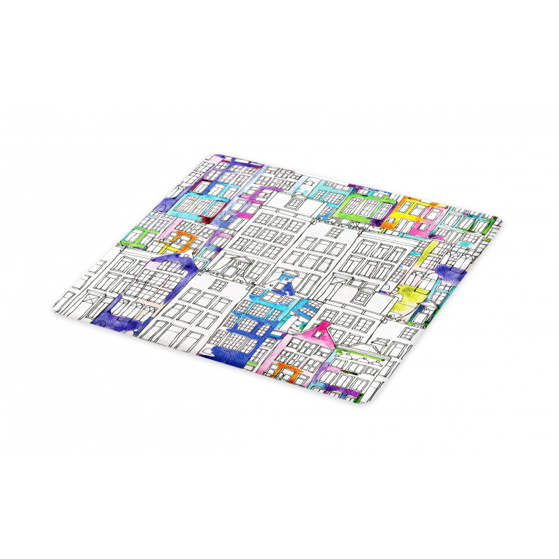 Watercolor Sketch Houses Cutting Board