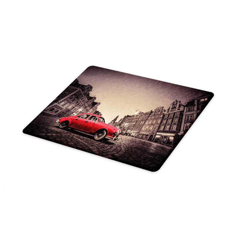 Retro Car on Cobblestone Road Cutting Board