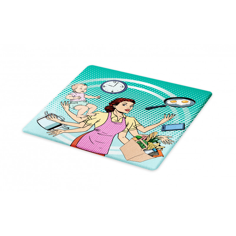 Pop Art Busy Woman Housework Cutting Board