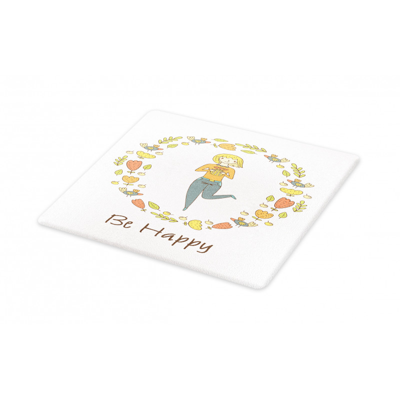 Girl with Flowers Birds Cutting Board