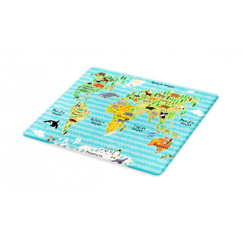 Kids World Map of Animal Cutting Board