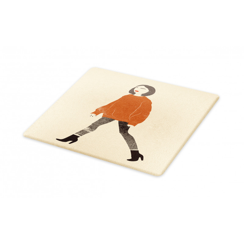 Girl in Fashionable Clothes Cutting Board