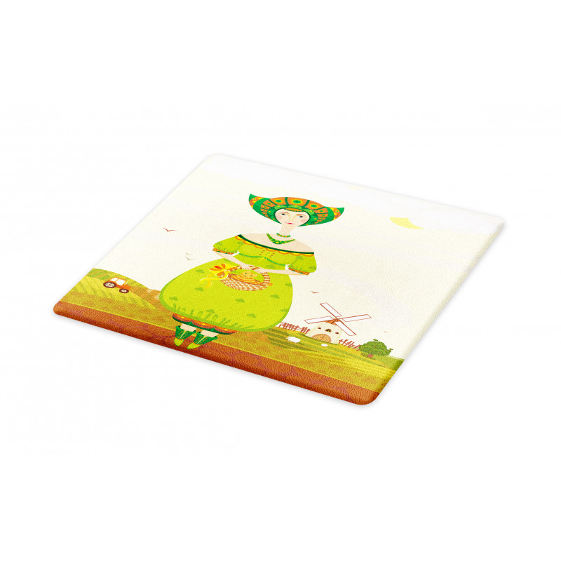 Girl and Kitten in Farm Cutting Board