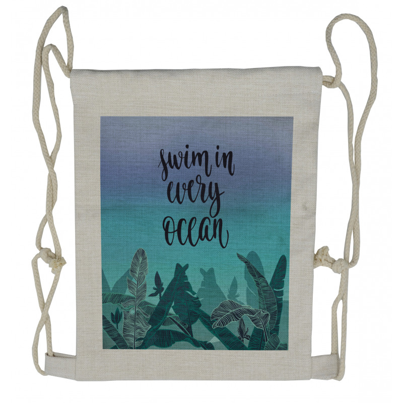 Swim in Every Ocean on Ombre Drawstring Backpack