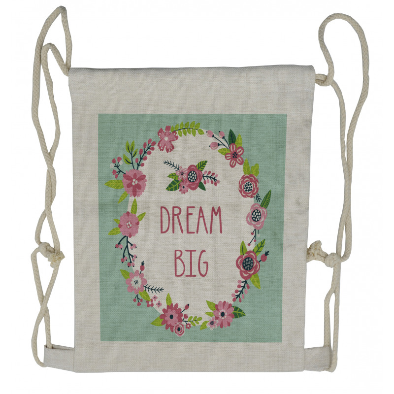 Dream Big in Floral Wreath Drawstring Backpack