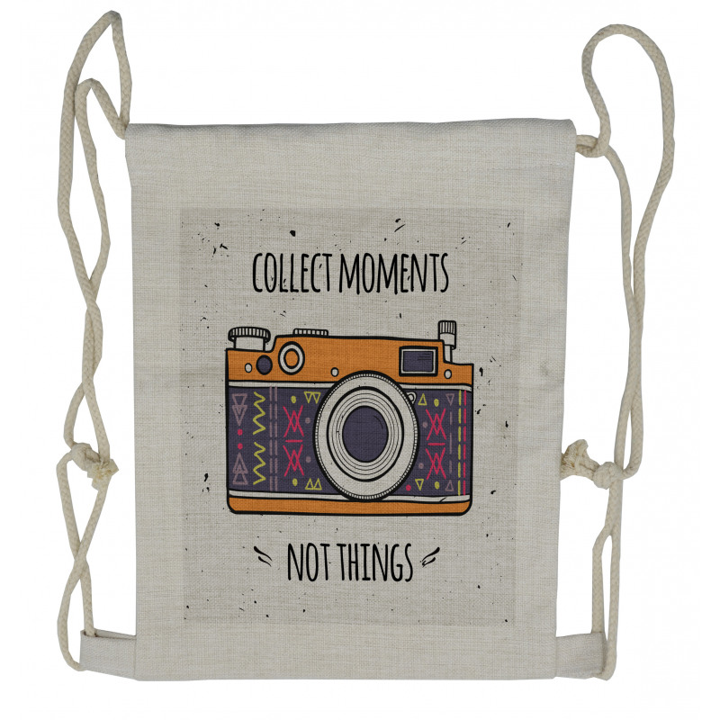 Retro Boho Art Photo Camera Drawstring Backpack