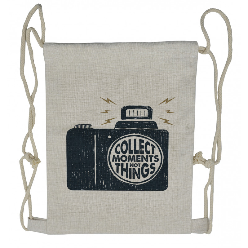 Sketchy Photo Camera Text Drawstring Backpack