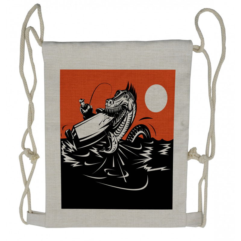 Swallowing Boat and Man Drawstring Backpack