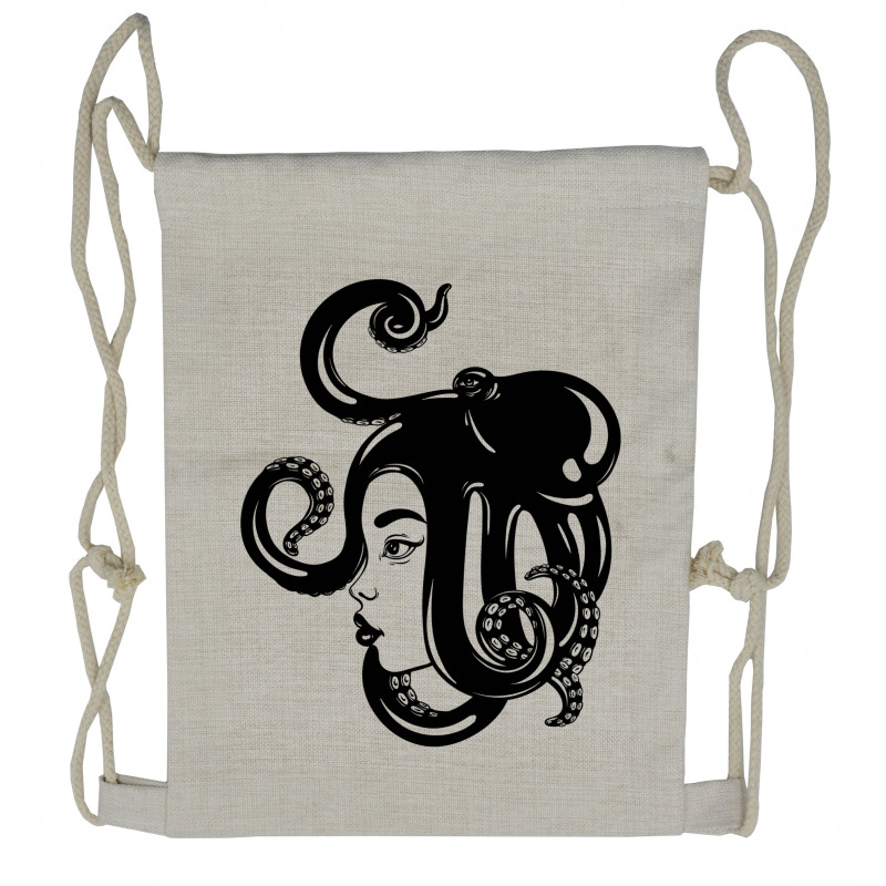 Octopus on Head Art Drawstring Backpack