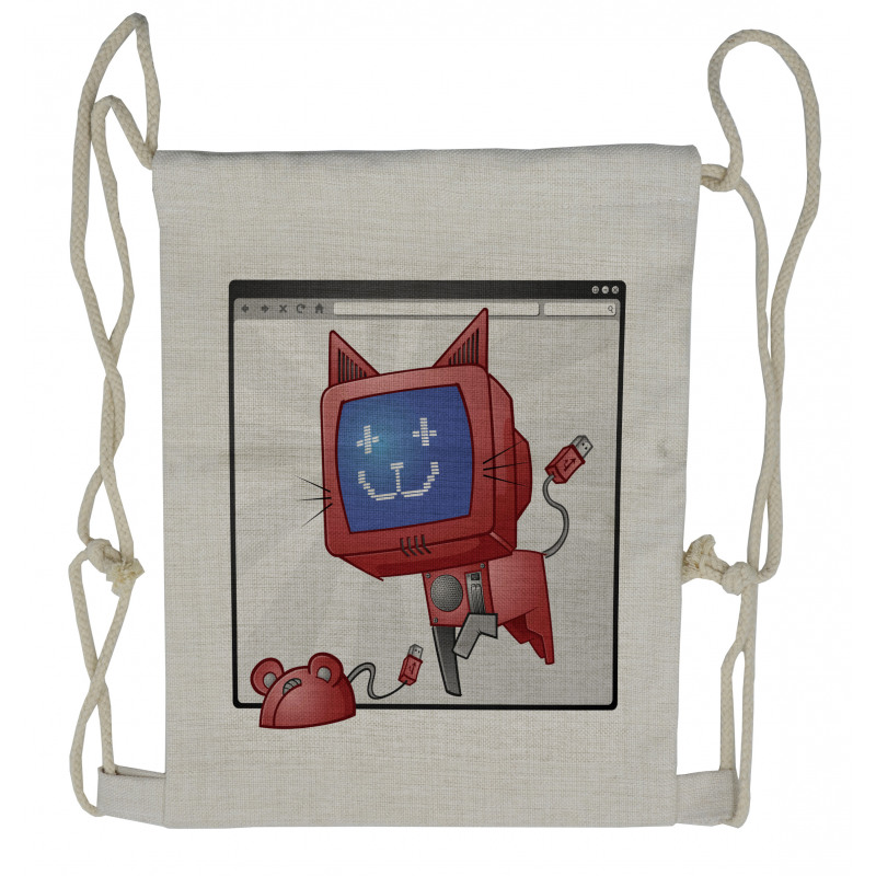 Funny Computer Cat Mouse Drawstring Backpack