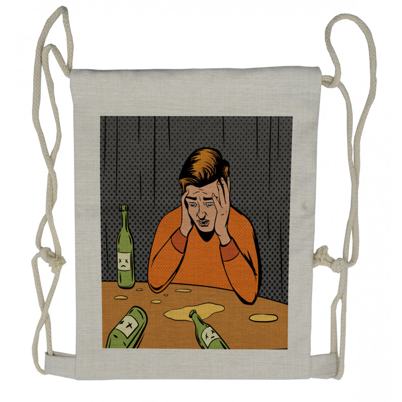 Drunk Man and Empty Bottles Drawstring Backpack