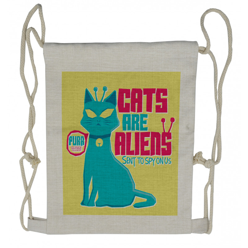 Cats are Aliens Cartoon Drawstring Backpack