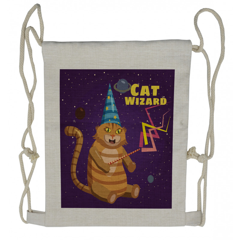 Cat Wizard Funny Cartoon Drawstring Backpack