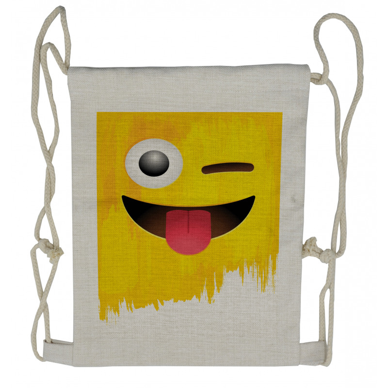 Winked Tongue Smiley Drawstring Backpack