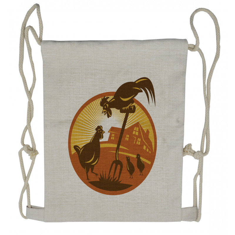 Retro Countryside Drawstring Backpack