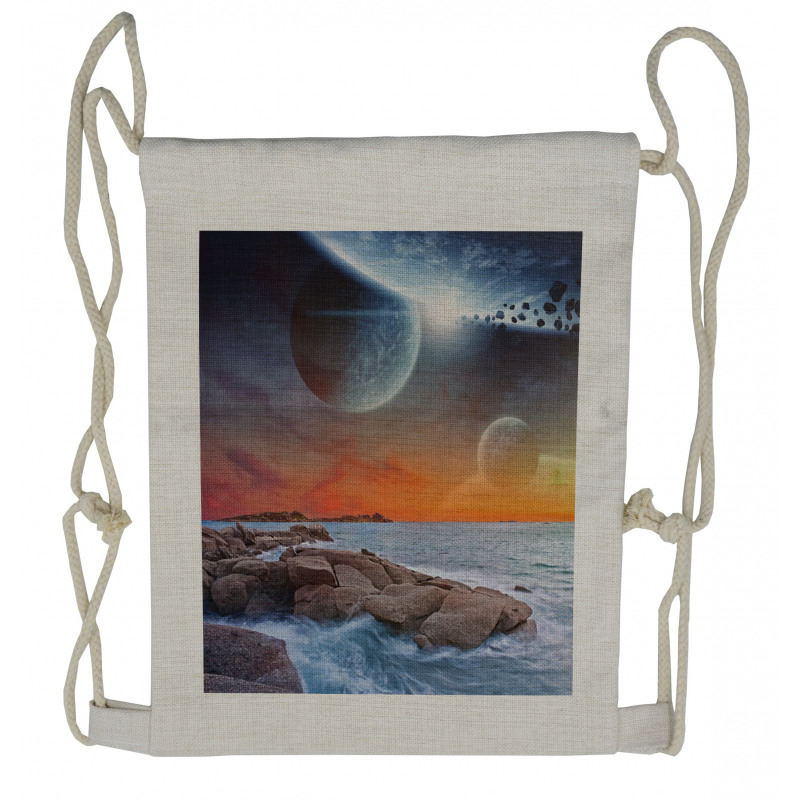 Planet Landscape View Drawstring Backpack