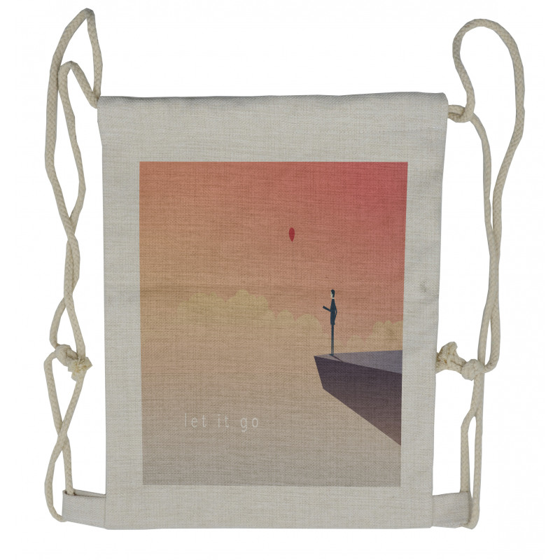 Man Standing on a Cliff Drawstring Backpack