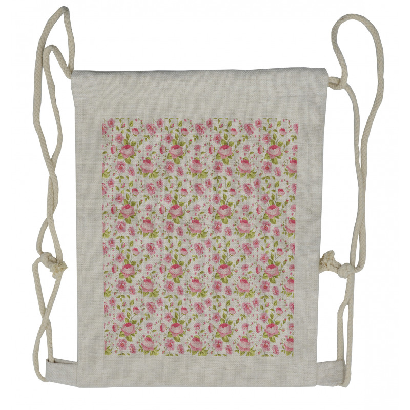 Vintage Peony Pattern Drawstring Backpack