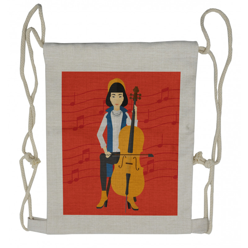 Cartoon Woman Playing Music Drawstring Backpack