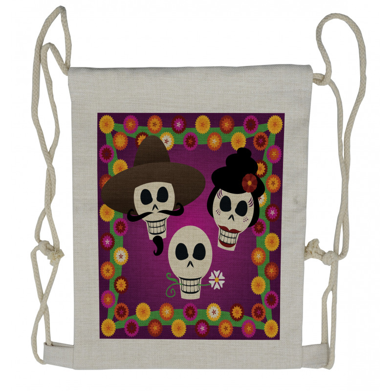 Folk Sugar Skulls Drawstring Backpack